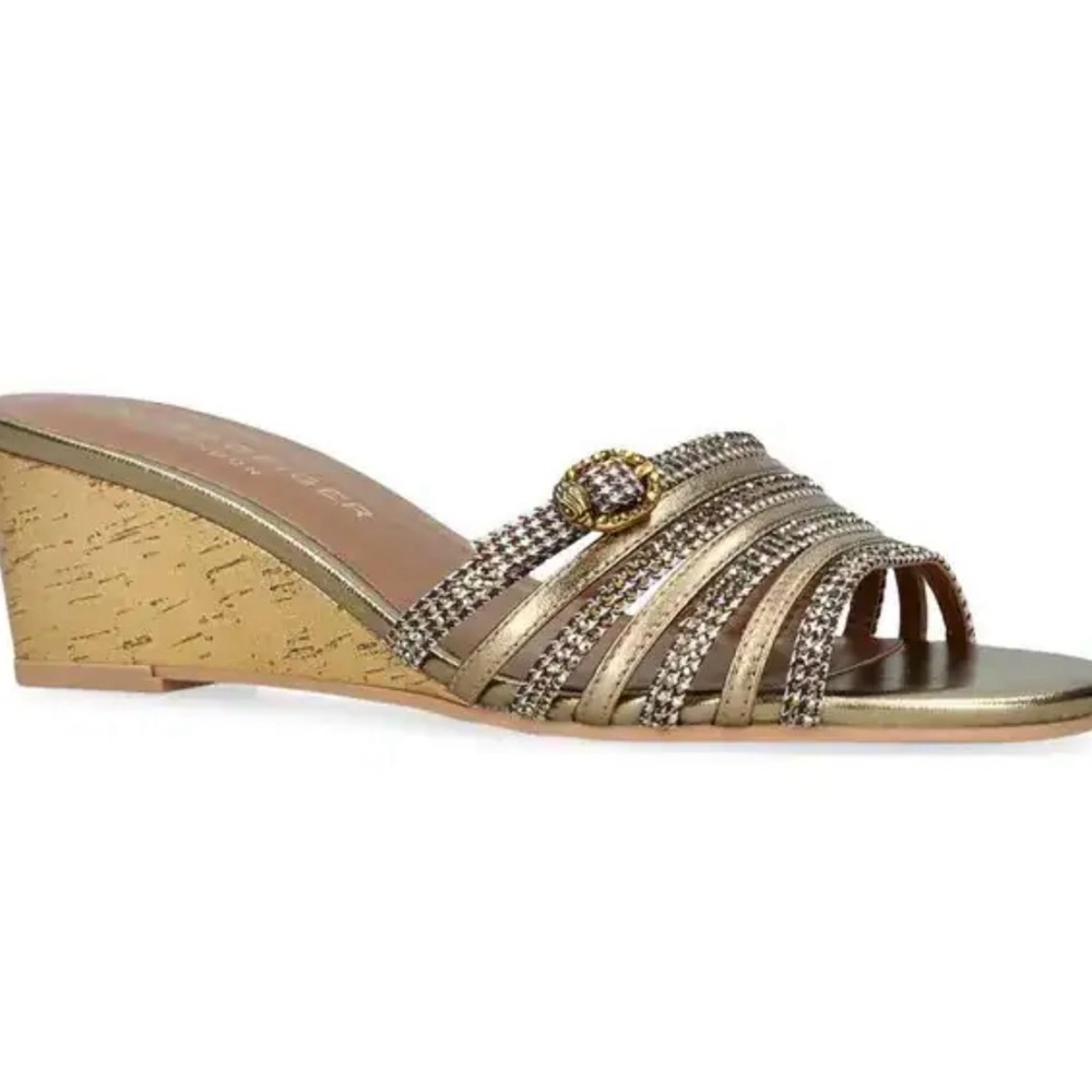 Kurt Geiger London Gold Crystal-Strap Wedge Slides Sandals Size 38.5 Women 38 US